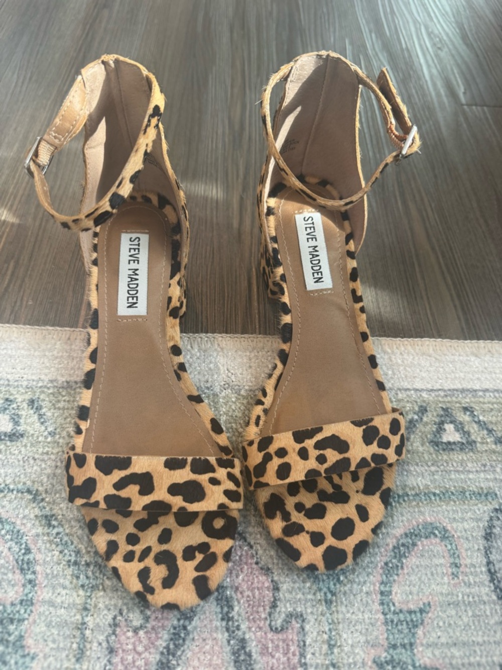 Steve Madden Leopard Print Ankle Strap Sandals - Tan/Black